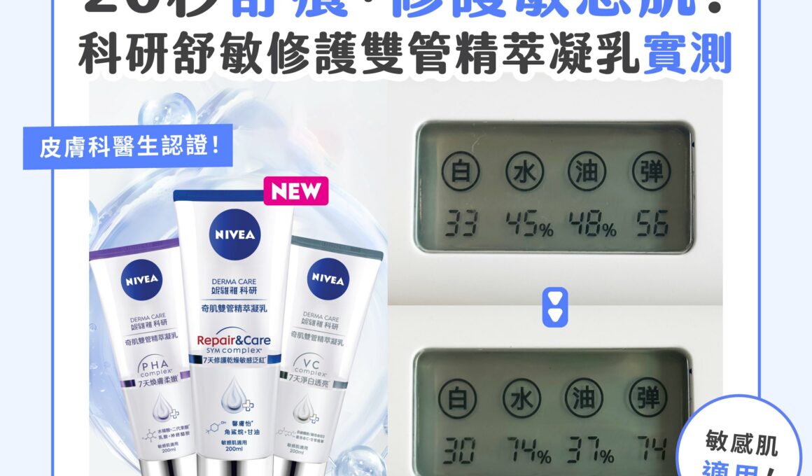 【產品搜查隊】20秒舒癢 + 修護敏感肌?NIVEA DERMA CARE科研舒敏修護雙管精萃凝乳實測